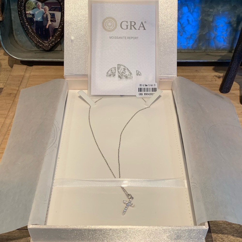 Moissanite Cross Necklace 0.4 cttw NIB